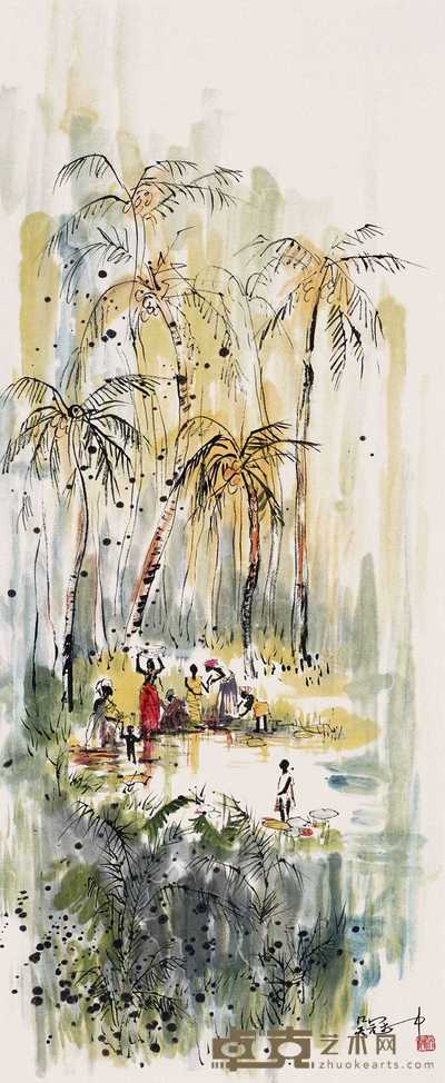 吴冠中 椰林汲水 立轴 135×56cm